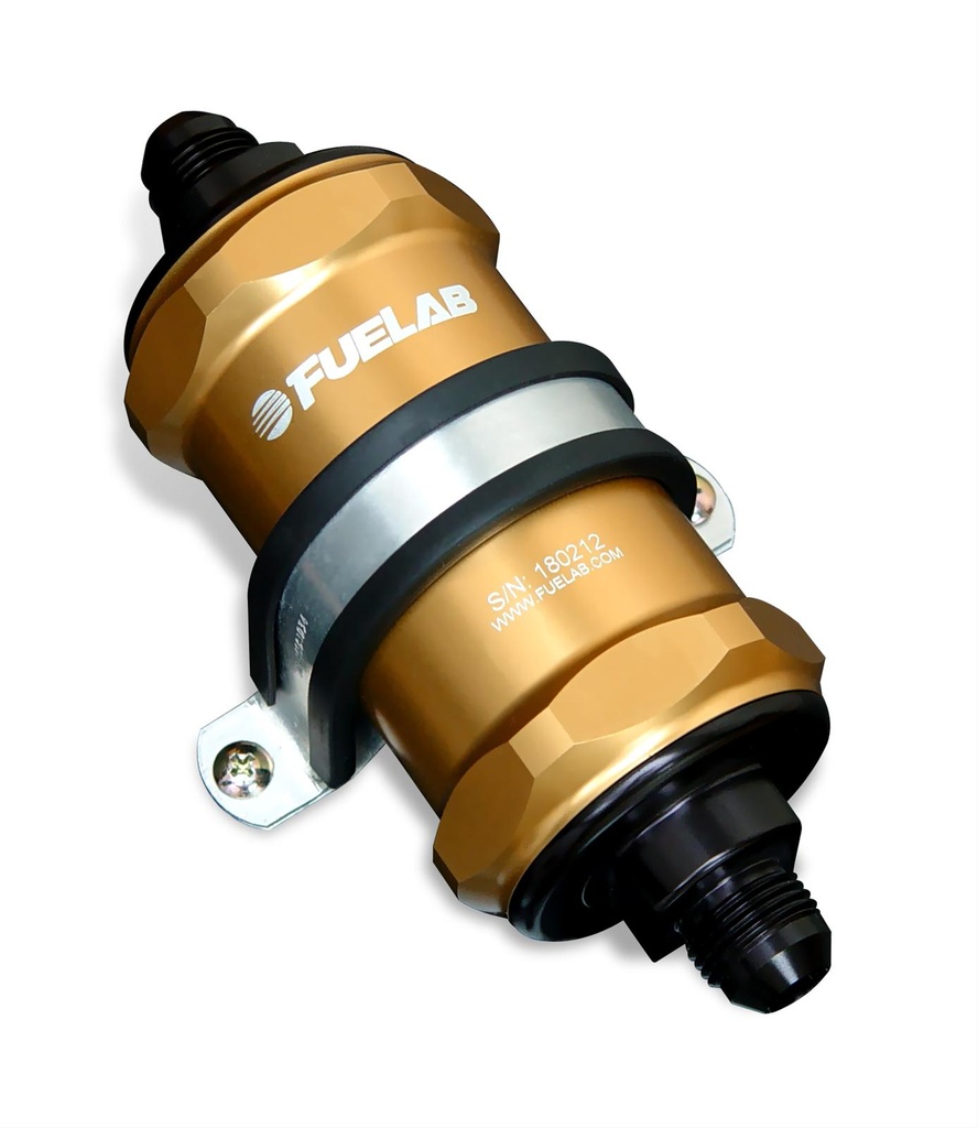 Fuelab Fuel Filter 3inch -6AN 10micron with Check Valve (Gold)