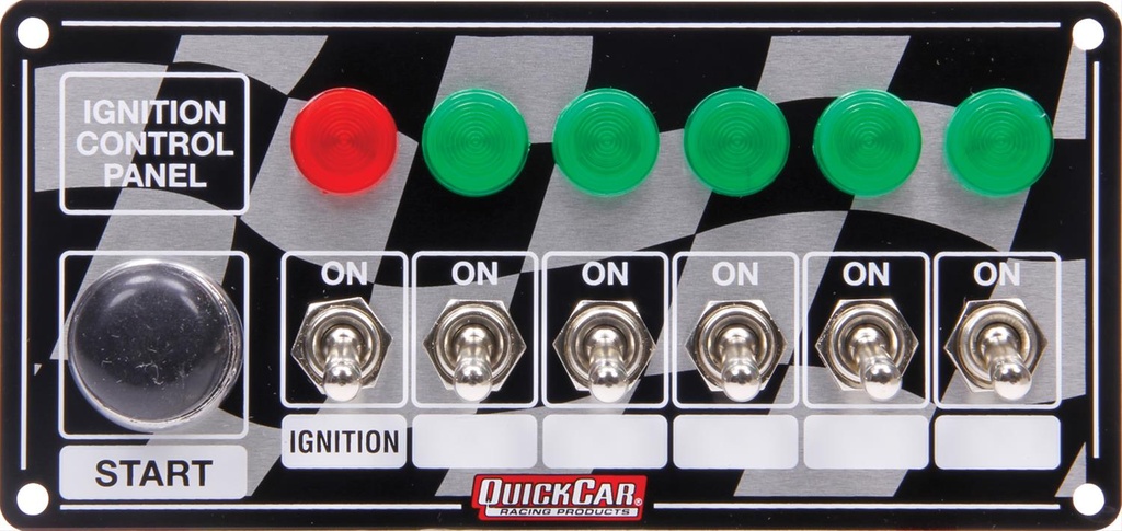 QuickCar Ignition Panel Flag Plate, 6 Switches & 1 Button w/ Lights