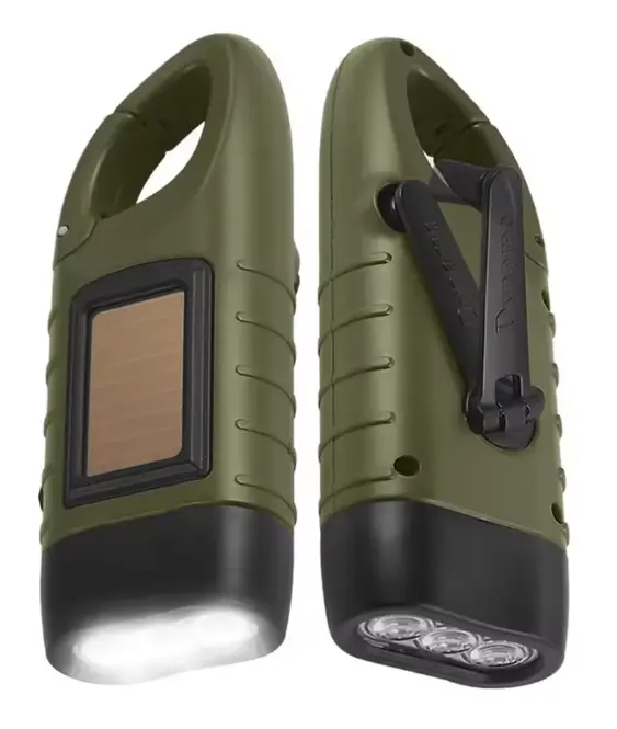 [S084-A] LED Flashlight Hand Crank Solar Powered Rechargeable